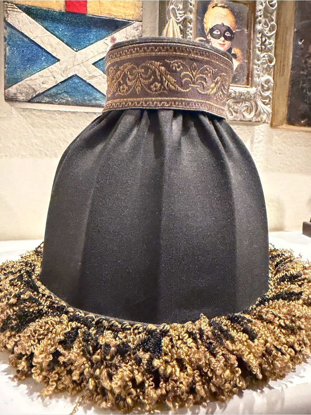 Vintage Black & Gold Fringe Lamp Shade Hollywood Regency Style - Picture 4 of 6